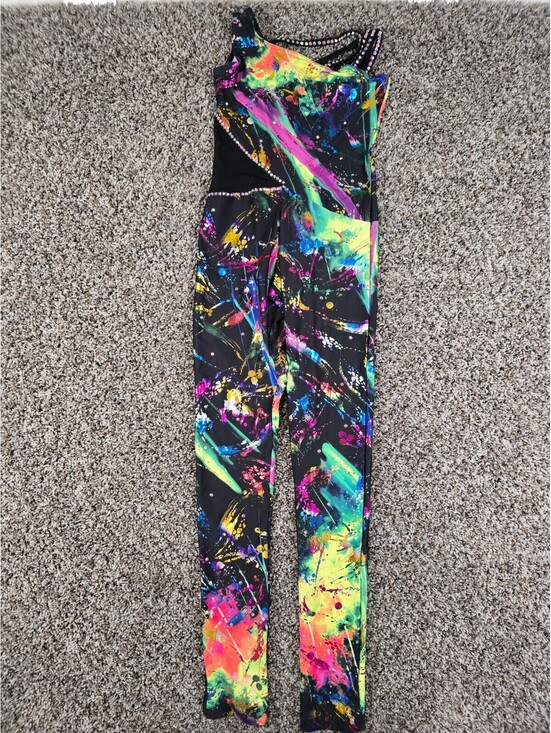 Art Stone Other - Girls Sz 12 Colorful Paint Splatter Dance Leotard Pants Neon Colors